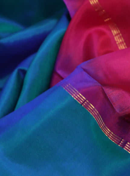 10 Yards silk saree dual shade of bluish green and pink with plain body and rettapet zari woven border