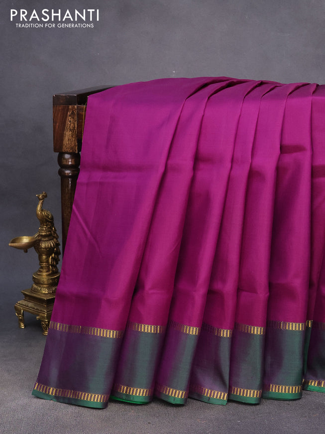 10 Yards silk saree purple and green with plain body and rettapet zari woven border