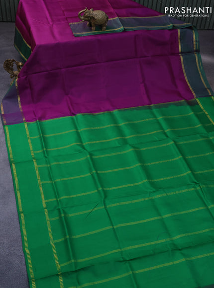 10 Yards silk saree purple and green with plain body and rettapet zari woven border