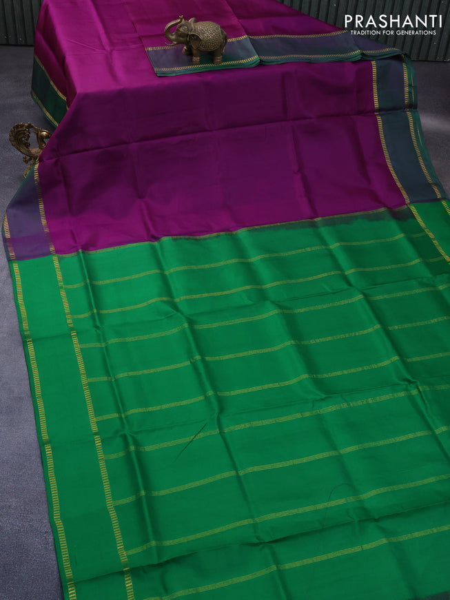 10 Yards silk saree purple and green with plain body and rettapet zari woven border