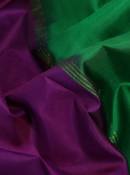 10 Yards silk saree purple and green with plain body and rettapet zari woven border