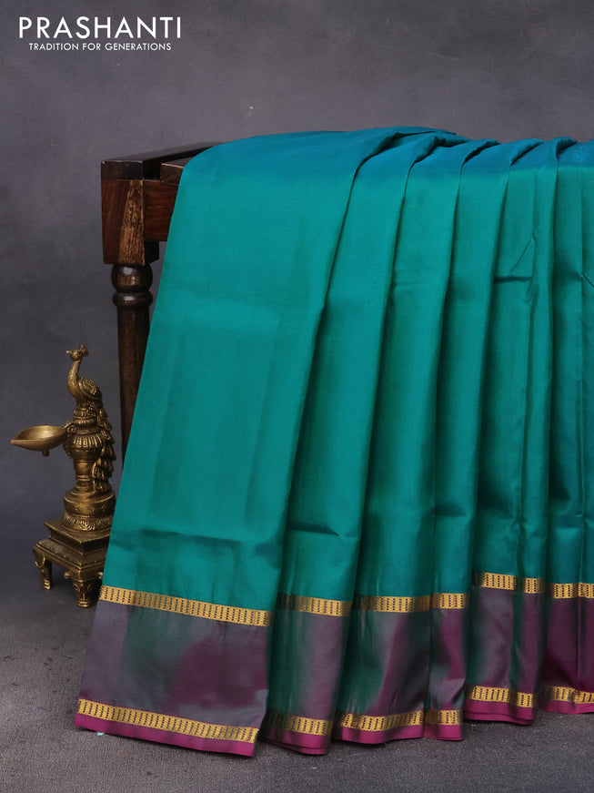 10 Yards silk saree green and pink with plain body and rettapet zari woven border