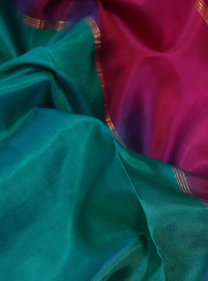 10 Yards silk saree green and pink with plain body and rettapet zari woven border