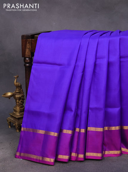 10 Yards silk saree blue and purple with plain body and rettapet zari woven border