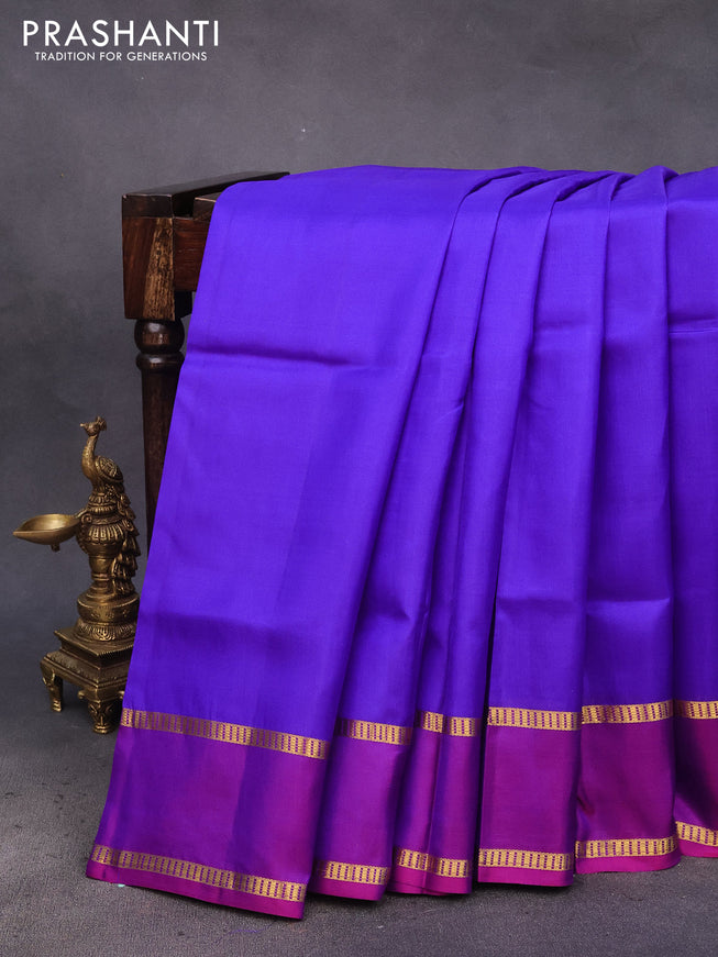 10 Yards silk saree blue and purple with plain body and rettapet zari woven border