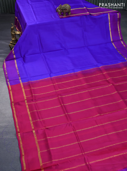 10 Yards silk saree blue and purple with plain body and rettapet zari woven border