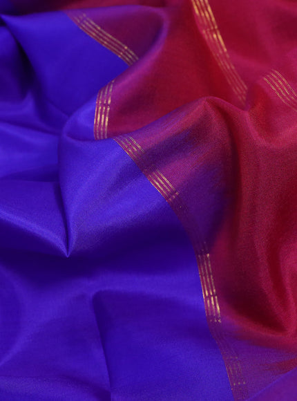 10 Yards silk saree blue and purple with plain body and rettapet zari woven border