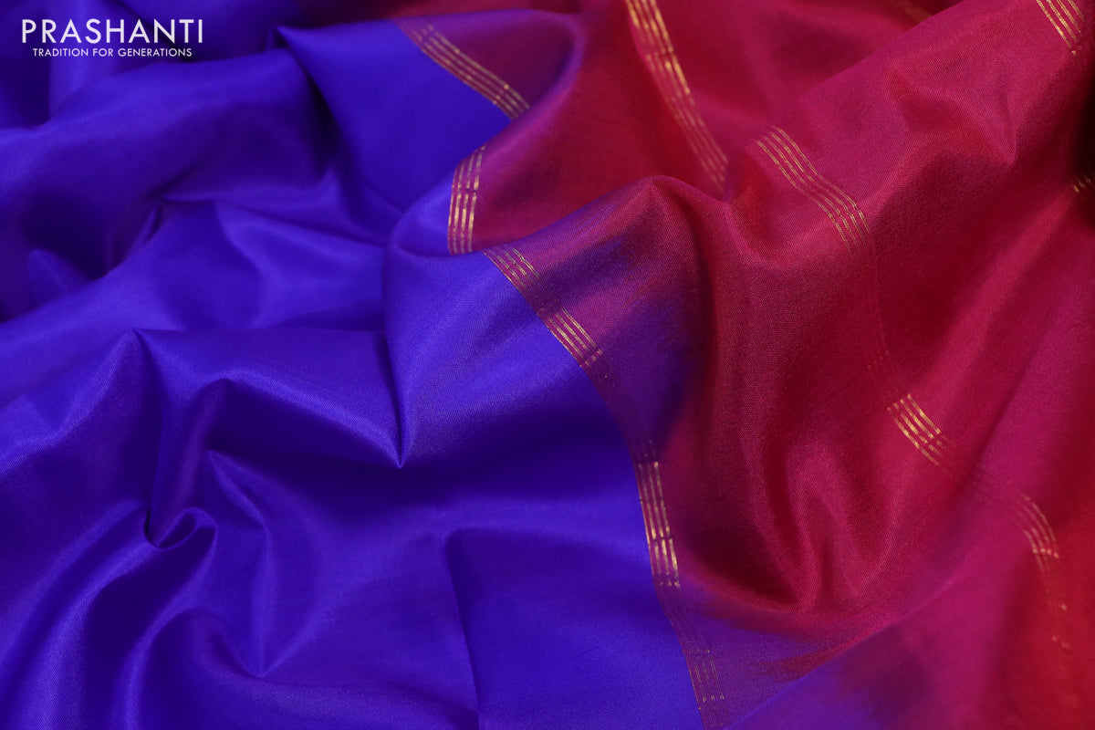 10 Yards silk saree blue and purple with plain body and rettapet zari woven border