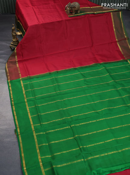 10 Yards silk saree maroon and green with plain body and rettapet zari woven border