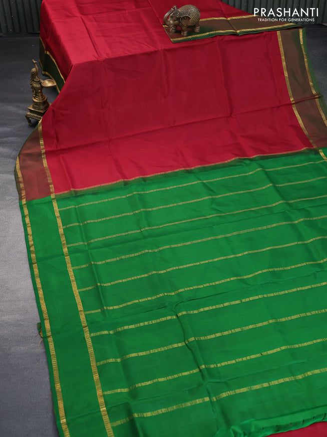 10 Yards silk saree maroon and green with plain body and rettapet zari woven border