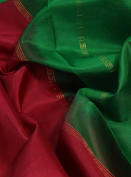 10 Yards silk saree maroon and green with plain body and rettapet zari woven border