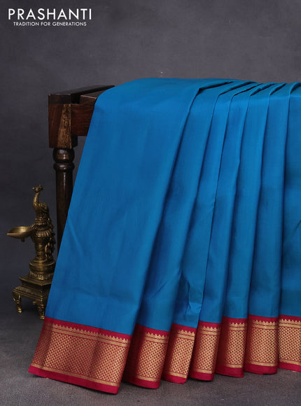 10 Yards silk saree teal blue and dark magenta pink with plain body and zari woven korvai border