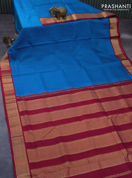 10 Yards silk saree teal blue and dark magenta pink with plain body and zari woven korvai border