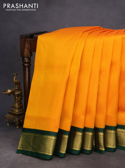 10 Yards silk saree mango yellow and green with plain body and zari woven korvai border