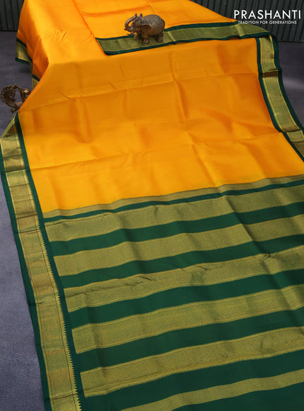 10 Yards silk saree mango yellow and green with plain body and zari woven korvai border