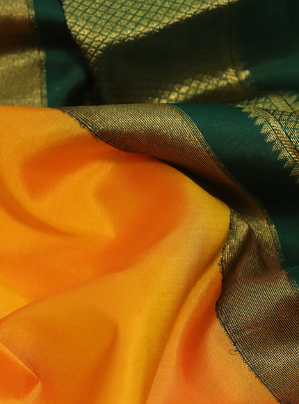 10 Yards silk saree mango yellow and green with plain body and zari woven korvai border