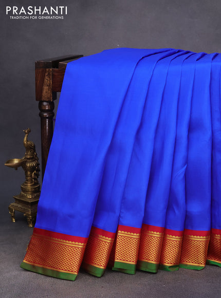 10 Yards silk saree royal blue and red green with plain body and zari woven korvai border