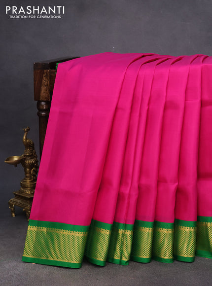 10 Yards silk saree pink and green with plain body and zari woven korvai border