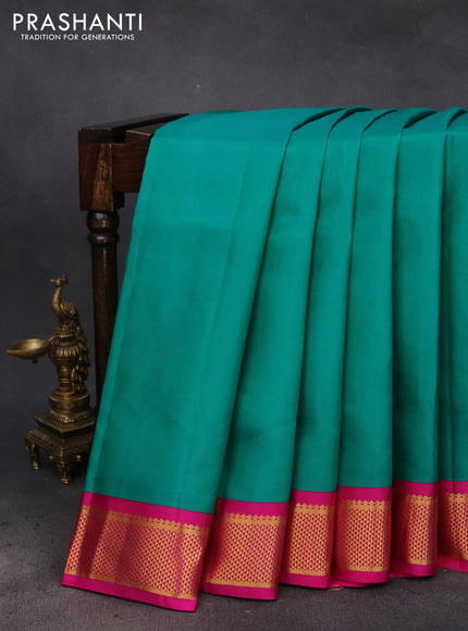 10 Yards silk saree green and pink with plain body and zari woven korvai border