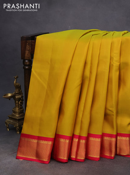 10 Yards silk saree mustard yellow and pink with plain body and zari woven korvai border