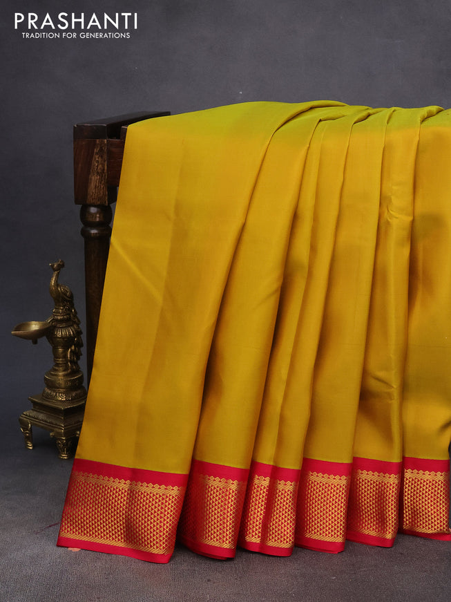 10 Yards silk saree mustard yellow and pink with plain body and zari woven korvai border