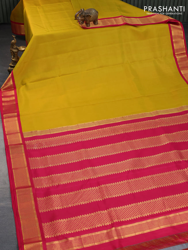 10 Yards silk saree mustard yellow and pink with plain body and zari woven korvai border