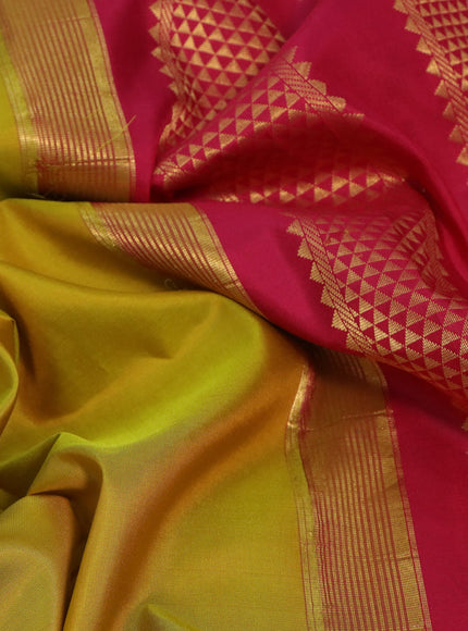 10 Yards silk saree mustard yellow and pink with plain body and zari woven korvai border