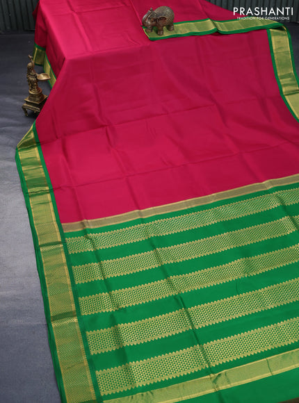 10 Yards silk saree pink and green with plain body and zari woven korvai border