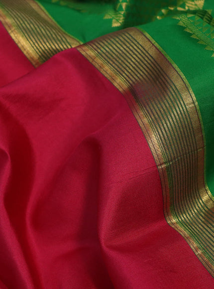 10 Yards silk saree pink and green with plain body and zari woven korvai border