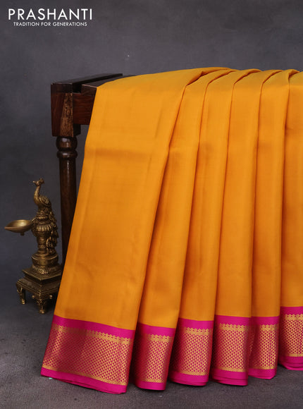 10 Yards silk saree mustard yellow and pink with plain body and zari woven korvai border