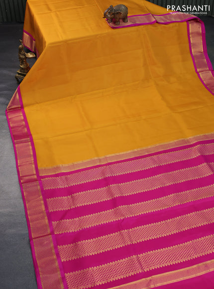 10 Yards silk saree mustard yellow and pink with plain body and zari woven korvai border