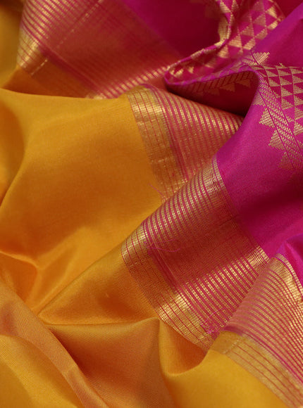 10 Yards silk saree mustard yellow and pink with plain body and zari woven korvai border