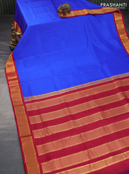 10 Yards silk saree blue and dark pink with plain body and zari woven korvai border