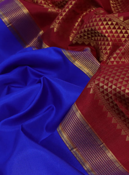 10 Yards silk saree blue and dark pink with plain body and zari woven korvai border