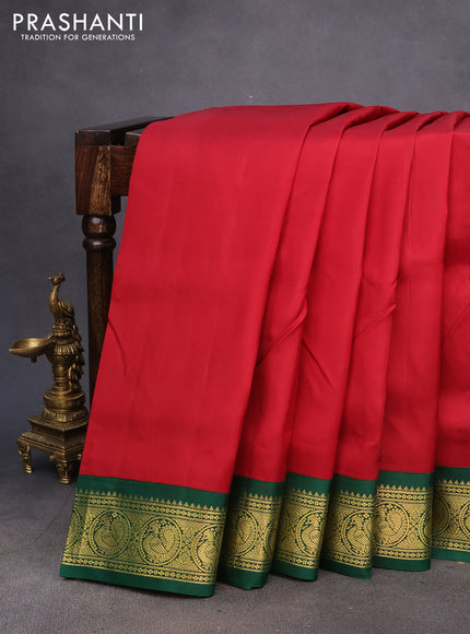 10 Yards silk saree maroon and green with plain body and annam design zari woven korvai border