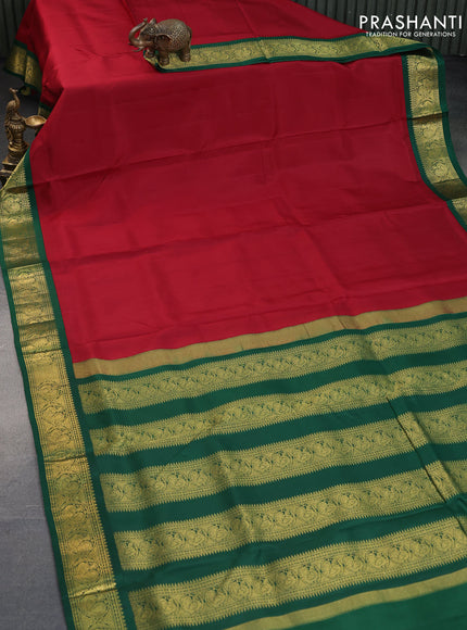 10 Yards silk saree maroon and green with plain body and annam design zari woven korvai border