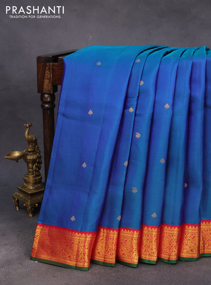 10 Yards silk saree dual shade of bluish green and pink with zari woven buttas and zari woven korvai border