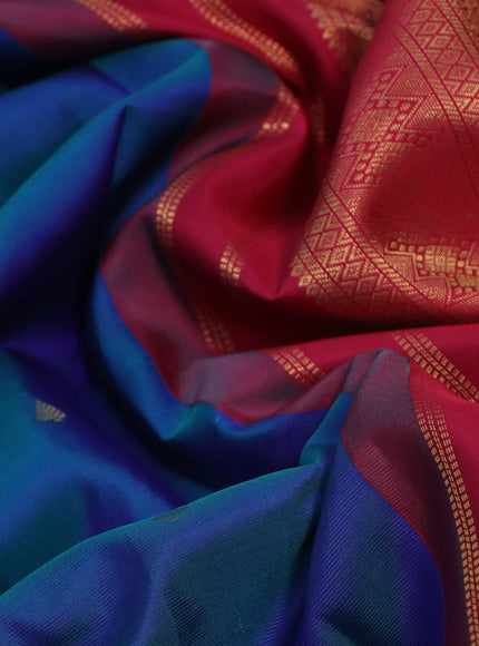 10 Yards silk saree dual shade of bluish green and pink with zari woven buttas and zari woven korvai border