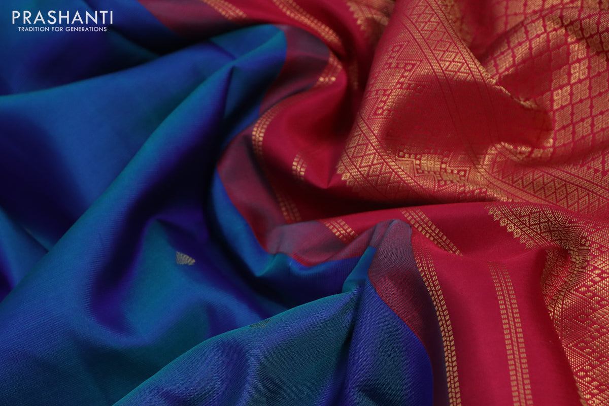 10 Yards silk saree dual shade of bluish green and pink with zari woven buttas and zari woven korvai border