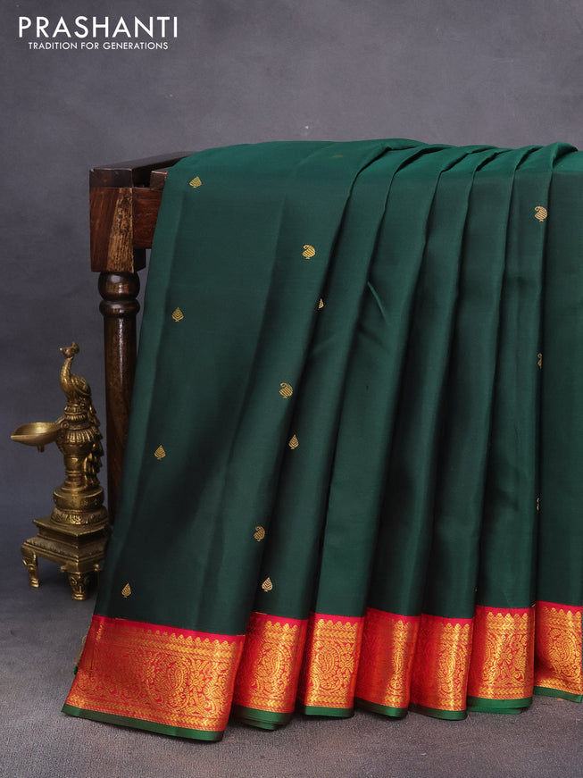 10 Yards silk saree green and pink with zari woven buttas and zari woven korvai border