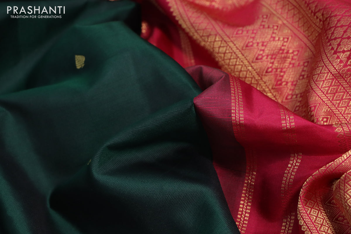 10 Yards silk saree green and pink with zari woven buttas and zari woven korvai border