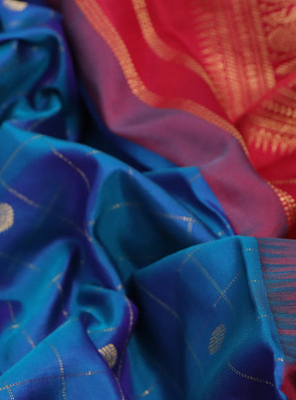 10 Yards silk saree cs blue and red with allover zari checks & buttas and zari woven annam design korvai border