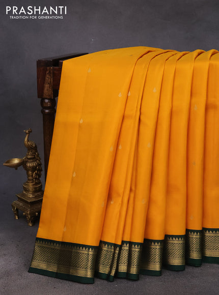 10 Yards silk saree mustard yellow and green with zari woven buttas and zari woven korvai border