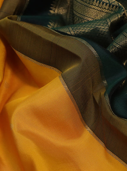 10 Yards silk saree mustard yellow and green with zari woven buttas and zari woven korvai border