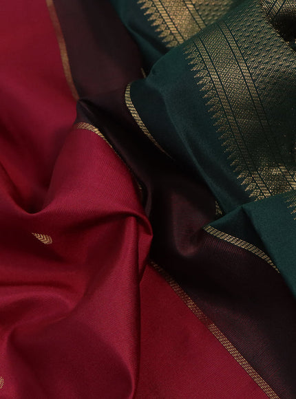 10 Yards silk saree maroon and green with zari woven buttas and zari woven korvai border