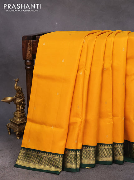 10 Yards silk saree mustard yellow and green with zari woven buttas and zari woven korvai border