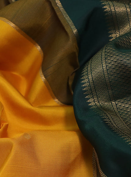 10 Yards silk saree mustard yellow and green with zari woven buttas and zari woven korvai border