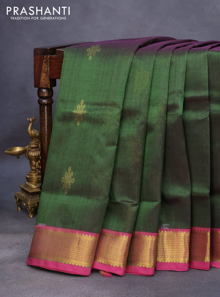 10 Yards silk cotton saree green and pink with zari woven buttas and zari woven border