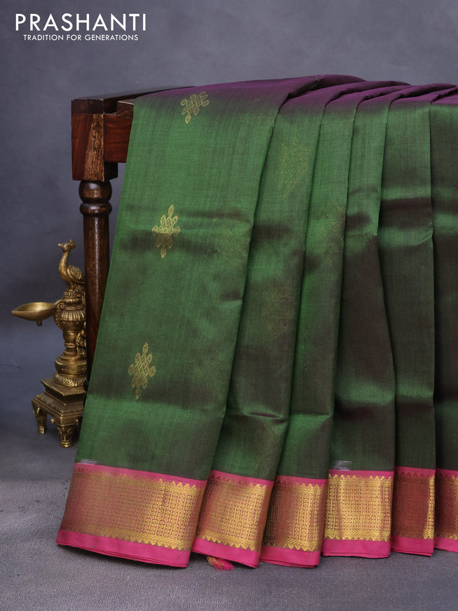 10 Yards silk cotton saree green and pink with zari woven buttas and zari woven border