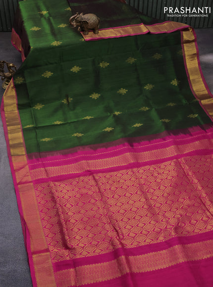 10 Yards silk cotton saree green and pink with zari woven buttas and zari woven border